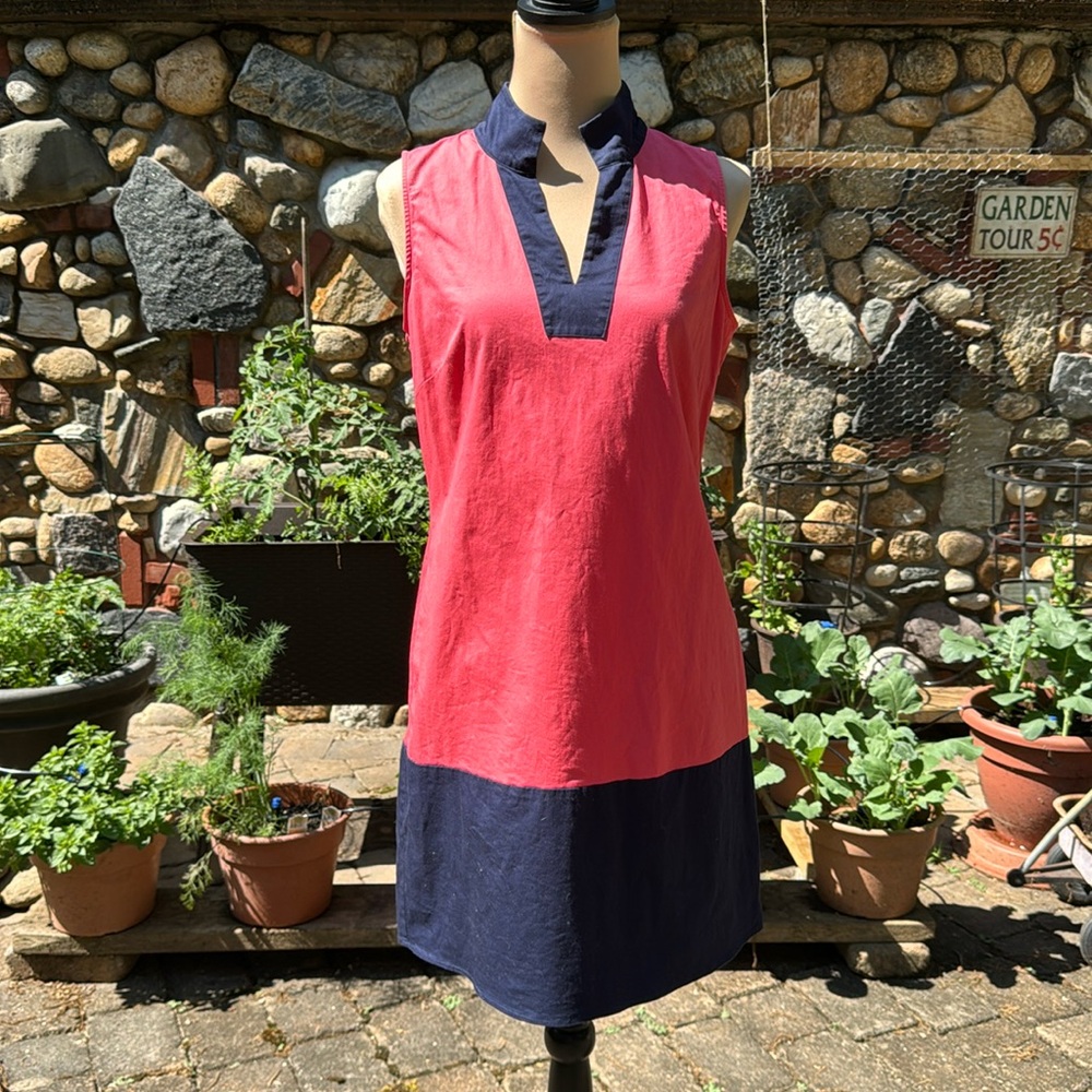Sail to Sable STS Navy Coral Color Block Sleeveless Tunic Dress Size M